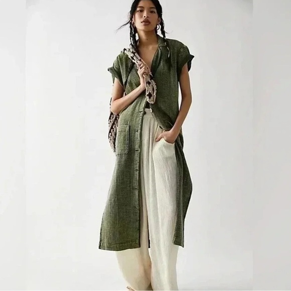 Free People Almeda Gauze Button Front Dress size XSmall Boho Beachy Summer New - Picture 1 of 15